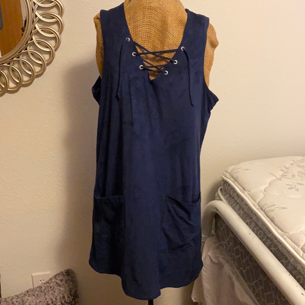 Maurices Navy Lace-Up Shift Dress With Pockets